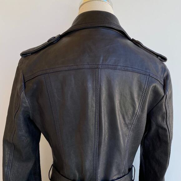 Vincent's Gunmetal Leather Peacoat Trenchcoat Italian Artisan sz 42, US 4-6 - Picture 11 of 16